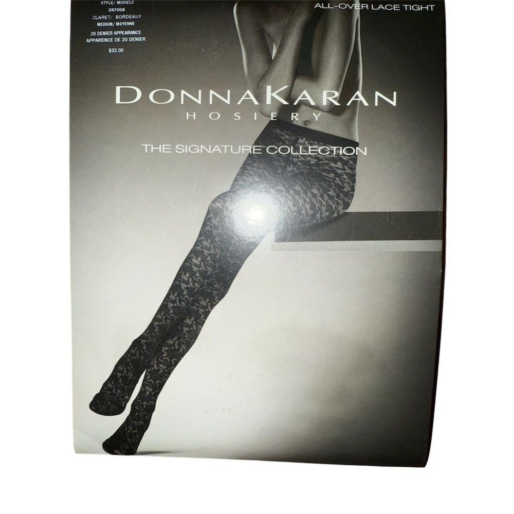 DKNY Women's Shimmery All-Over‎ Lace Tights Bordeaux Size M